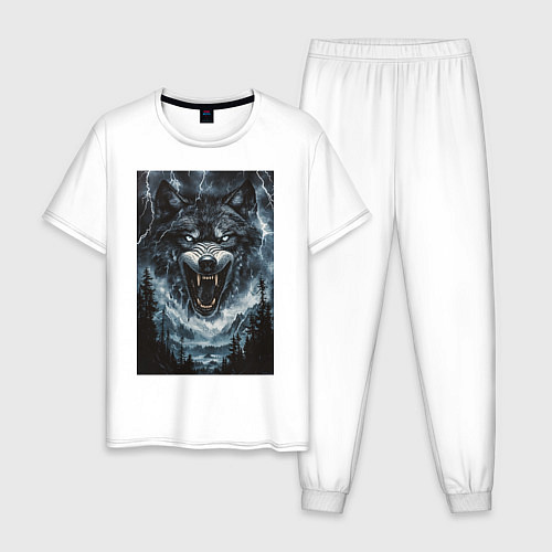 Мужская пижама Оскаленная морда волка / Белый – фото 1