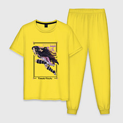 Пижама хлопковая мужская Клинок рассекающий демонов: Незуко Камадо, цвет: желтый