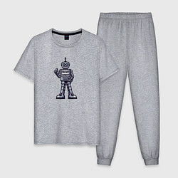 Пижама хлопковая мужская Винтажный серый робот, цвет: меланж