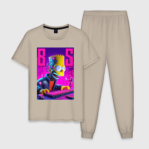 Мужская пижама Bart Simpson - cyber gamer / Миндальный – фото 1
