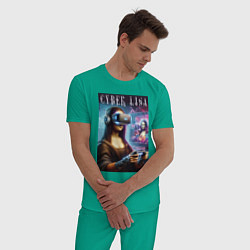 Пижама хлопковая мужская Mona Lisa on a virtual helmet, цвет: зеленый — фото 2