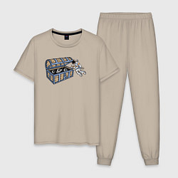 Пижама хлопковая мужская Космический сундук, цвет: миндальный