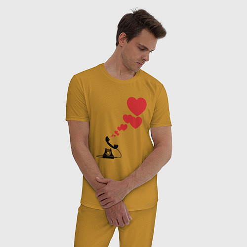 Мужская пижама Телефон с сердечками / Горчичный – фото 3