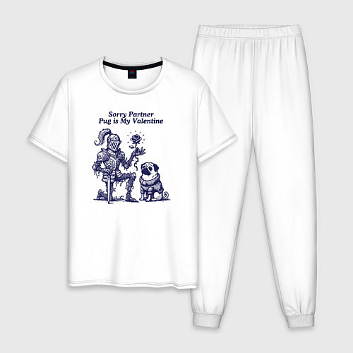 Мужская пижама Мопс Валентин и рыцарь / Белый – фото 1