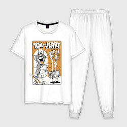 Пижама хлопковая мужская Том и Джерри - тосты, цвет: белый