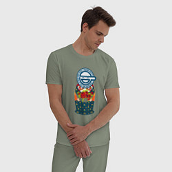 Пижама хлопковая мужская Матрёшка смеющийся человек, цвет: авокадо — фото 2