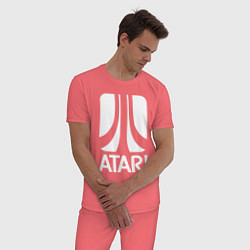 Пижама хлопковая мужская Atari logo white, цвет: коралловый — фото 2