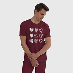 Пижама хлопковая мужская Hearts love hand draw, цвет: меланж-бордовый — фото 2