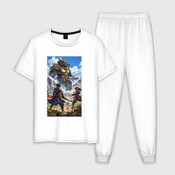 Пижама хлопковая мужская Битва героев, цвет: белый
