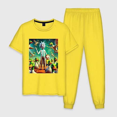 Мужская пижама Рик и Морти среди уток - нейроарт / Желтый – фото 1