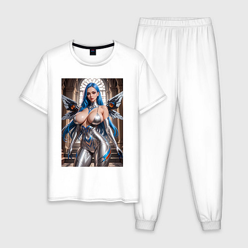 Мужская пижама Девушка с кибернетическими крыльями / Белый – фото 1
