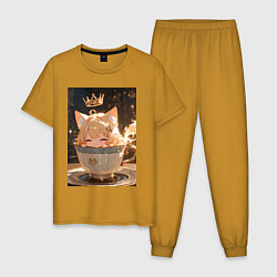 Мужская пижама Кошечка с короной в чашке