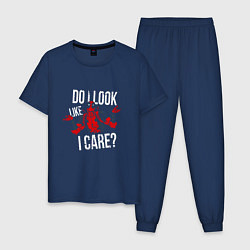 Пижама хлопковая мужская Do i look like i care - дэдпул, цвет: тёмно-синий
