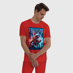 Пижама хлопковая мужская Dude bull terrier - cyberpunk, цвет: красный — фото 2