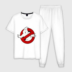 Пижама хлопковая мужская Ghostbusters - logo, цвет: белый