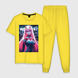 Пижама хлопковая мужская Darling in the Franxx - zero two - ai art, цвет: желтый