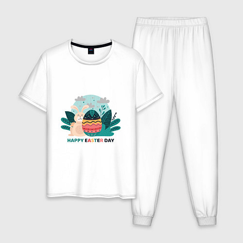 Мужская пижама Пасхальный кролик с надписью / Белый – фото 1