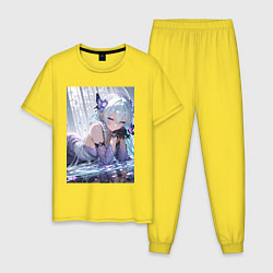 Мужская пижама Девушка лежащая на глади воды с бабочками и лепест