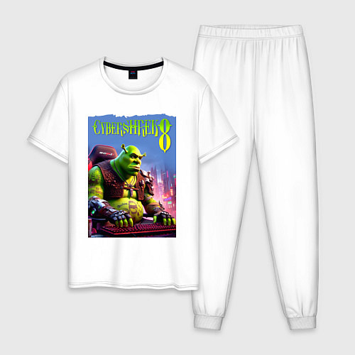 Мужская пижама Кибер Шрек в татухах - прикол / Белый – фото 1