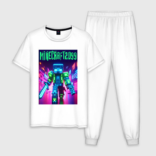 Мужская пижама Minecraft 2099 - neon glow fantasy / Белый – фото 1