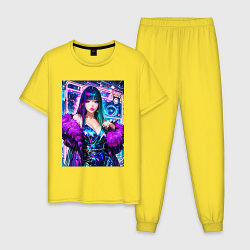 Мужская пижама Девушка поп идол в мехах / Желтый – фото 1
