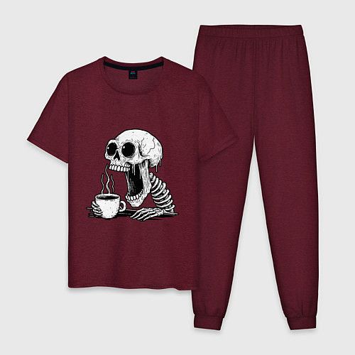 Мужская пижама Skeleton with coffee / Меланж-бордовый – фото 1