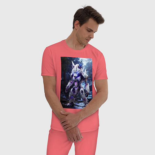 Мужская пижама Киборг лиса с неоновой подсветкой / Коралловый – фото 3