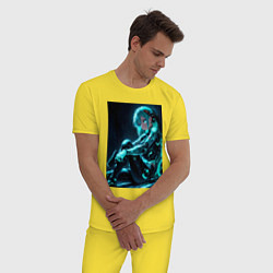 Пижама хлопковая мужская Девушка киборг в стиле Cyberpunk, цвет: желтый — фото 2