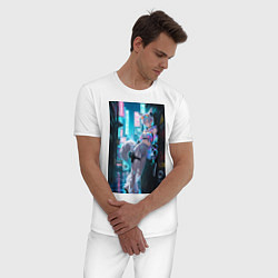 Пижама хлопковая мужская Лиса наемник в стиле Cyberpunk, цвет: белый — фото 2