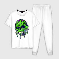 Пижама хлопковая мужская Green skull, цвет: белый