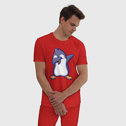 Пижама хлопковая мужская Dab penguin, цвет: красный — фото 2