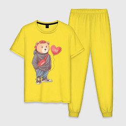 Пижама хлопковая мужская Влюбленный мишка, цвет: желтый