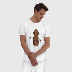 Пижама хлопковая мужская Сartoon worm character brown, цвет: белый — фото 2