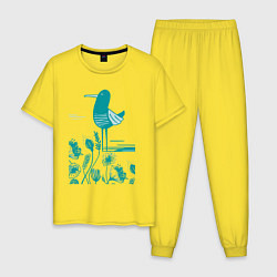 Мужская пижама Птичка и цветы в голубом