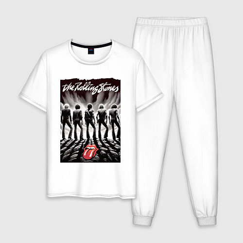 Мужская пижама Молодые Роллинги со спины - восход солнца / Белый – фото 1