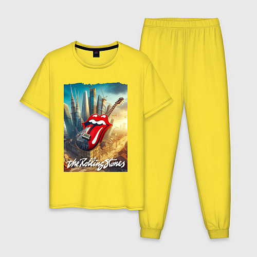 Мужская пижама Rolling Stones - logo-guitar / Желтый – фото 1