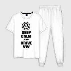 Пижама хлопковая мужская Keep Calm & Drive VW, цвет: белый