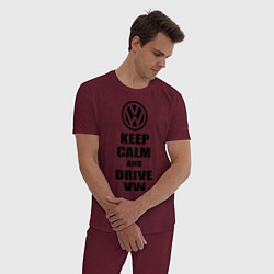Пижама хлопковая мужская Keep Calm & Drive VW, цвет: меланж-бордовый — фото 2