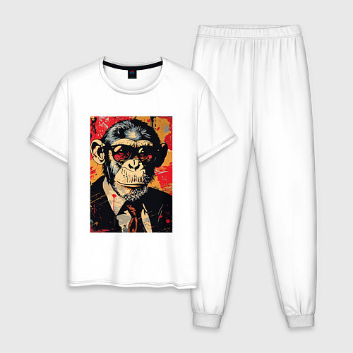 Мужская пижама Деловой шимпанзе в смокинге / Белый – фото 1