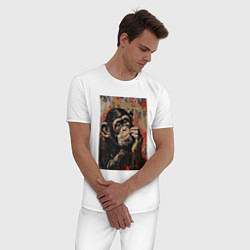 Пижама хлопковая мужская Задумчивая обезьянка, цвет: белый — фото 2