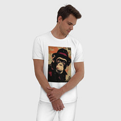 Пижама хлопковая мужская Обезьянка детектив в шляпе, цвет: белый — фото 2