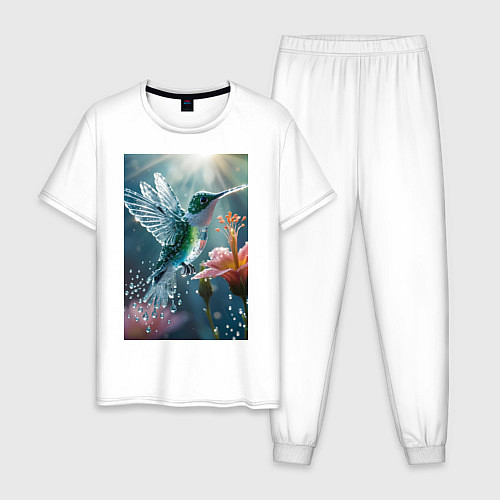 Мужская пижама Колибри летает у цветка / Белый – фото 1