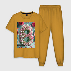 Пижама хлопковая мужская Тюльпаны к 8 марта, цвет: горчичный