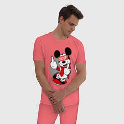 Пижама хлопковая мужская Микки маус - ни кого не слушай, цвет: коралловый — фото 2