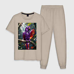 Пижама хлопковая мужская Попугай из драгоценных камней, цвет: миндальный