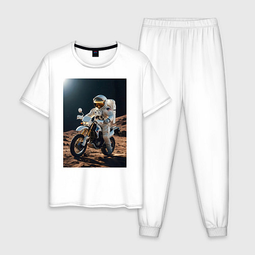 Мужская пижама Космонавт ездит на мотоцикле по Луне / Белый – фото 1