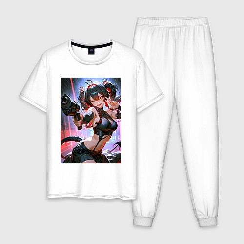 Мужская пижама Девушка-демон с пистолетом / Белый – фото 1