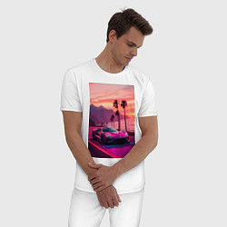 Пижама хлопковая мужская Суперкар едет около океана, цвет: белый — фото 2
