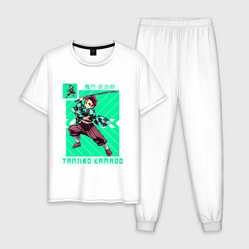 Мужская пижама Клинок рассекающий демонов Тандзиро с катаной / Белый – фото 1