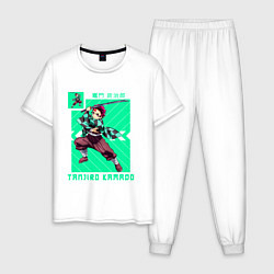 Пижама хлопковая мужская Клинок рассекающий демонов Тандзиро с катаной, цвет: белый